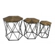 Set of 3 Hexagon Wood and Metal End Table
