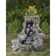 Wood and Rock Fountain with Flower Pot
