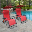 Set of 2 Oversized Zero Gravity Chair with Sunshade and Drink Tray - Red