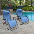 Set of 2 Oversized Zero Gravity Chair with Sunshade and Drink Tray - Blue