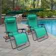 Set of 2 Oversized Zero Gravity Chair with Sunshade and Drink Tray - Green