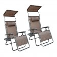 Set of 2 Oversized Zero Gravity Chair with Sunshade and Drink Tray - Brown Mesh