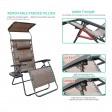 Set of 2 Oversized Zero Gravity Chair with Sunshade and Drink Tray - Brown Mesh