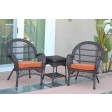 3pc Santa Maria Espresso Wicker Chair Set - Orange Cushions