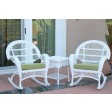 3pc Santa Maria White Rocker Wicker Chair Set - Sage Green Cushions