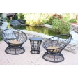 Papasan Espresso Wicker Swivel Chair and Table Set with Tan Cushion