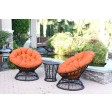 Papasan Espresso Wicker Swivel Chair and Table Set with Orange Cushions