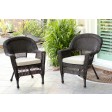 Espresso Wicker Chair With Tan Cushion - Set of 2