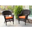Espresso Wicker Chair With Orange Cushion - Set of 2
