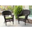 Espresso Wicker Chair With Sage Green Cushion - Set of 2