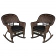 Espresso Rocker Wicker Chair with Cushion -  Set of 2