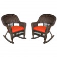 Espresso Rocker Wicker Chair with Cushion -  Set of 2