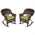 Espresso Rocker Wicker Chair with Sage Green Cushion -  Set of 2