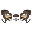 3pc Espresso Rocker Wicker Chair Set With Cushion
