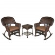 3pc Espresso Rocker Wicker Chair Set With Brown Cushion