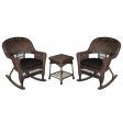 3pc Espresso Rocker Wicker Chair Set With Black Cushion
