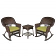 3pc Espresso Rocker Wicker Chair Set With Sage Green Cushion