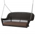 Espresso Resin Wicker Porch Swing with Brown Cushion