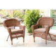 Honey Wicker Chair With Brown Cushion - Set of 2