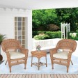 Honey Wicker Chair And End Table Set With Chair Cushion
