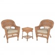 Honey Wicker Chair And End Table Set With Chair Cushion