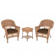 Honey Wicker Chair And End Table Set With Chair Cushion