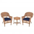 Honey Wicker Chair And End Table Set With Chair Cushion