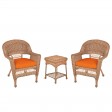 Honey Wicker Chair And End Table Set With Chair Cushion