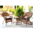 Honey Wicker Chair And End Table Set With Chair Cushion