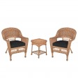 Honey Wicker Chair And End Table Set With Chair Cushion