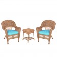 Honey Wicker Chair And End Table Set With Chair Cushion