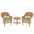 Honey Wicker Chair And End Table Set With Chair Cushion