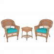 Honey Wicker Chair And End Table Set With Chair Cushion