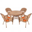 5pc Honey Wicker Dining Set With Cushions