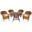 5pc Honey Wicker Dining Set With Cushions