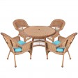 5pc Honey Wicker Dining Set With Cushions