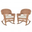 Honey Rocker Wicker Chair with Cushion -  Set of 2