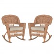 Honey Rocker Wicker Chair with Cushion -  Set of 2