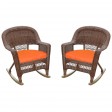 Honey Rocker Wicker Chair with Orange Cushion -  Set of 2