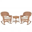 3pc Honey Rocker Wicker Chair Set With Cushion