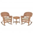 3pc Honey Rocker Wicker Chair Set With Cushion