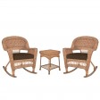 3pc Honey Rocker Wicker Chair Set With Cushion