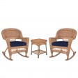 3pc Honey Rocker Wicker Chair Set With Cushion