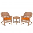 3pc Honey Rocker Wicker Chair Set With Cushion
