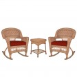 3pc Honey Rocker Wicker Chair Set With Cushion