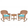 3pc Honey Rocker Wicker Chair Set With Cushion