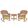3pc Honey Rocker Wicker Chair Set With Cushion