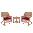 3pc Honey Rocker Wicker Chair Set With Cushion