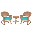 3pc Honey Rocker Wicker Chair Set With Cushion