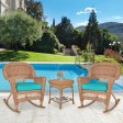 3pc Honey Rocker Wicker Chair Set With Cushion